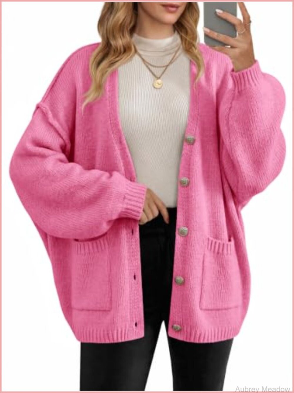 Oversized Button Up Cardigan Sweater Chunky Knit Fall Lantern Sleeve